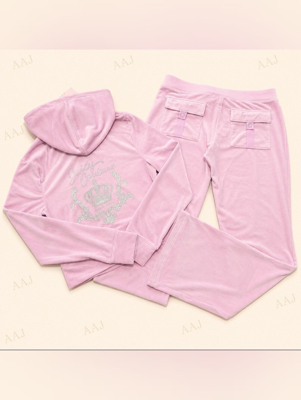 Juicy Couture Floral Bloom Crown Velour Zip Hoodie & Pants Set - M